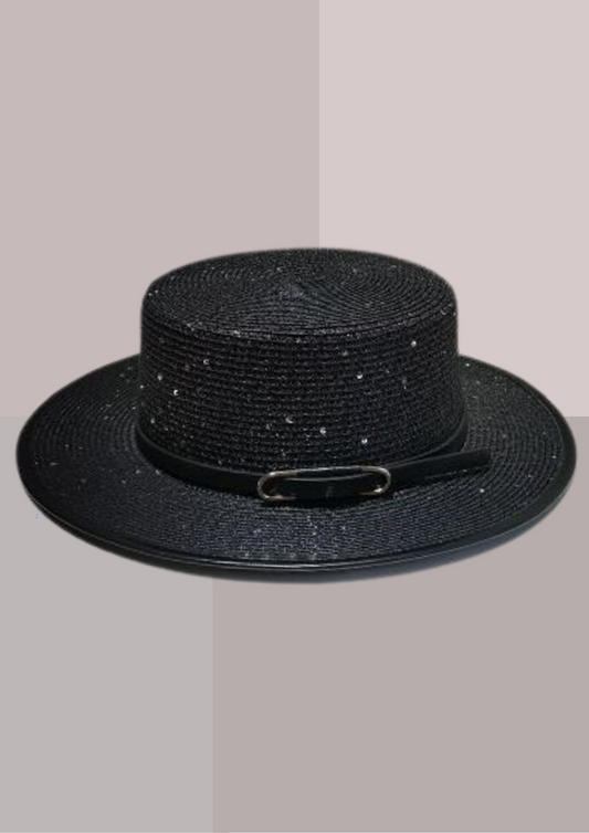 Chapeau de Paille Femme Chic Noir avec Brillants | Cap-Chapeau