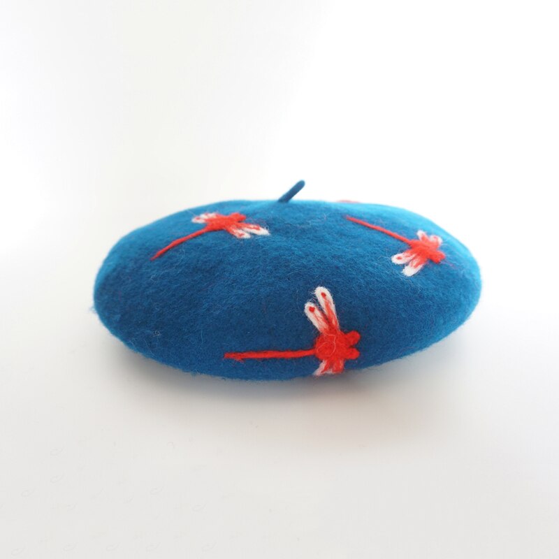 Beret  Basque Bleu Femme Luxe Libellules | Cap-Chapeau