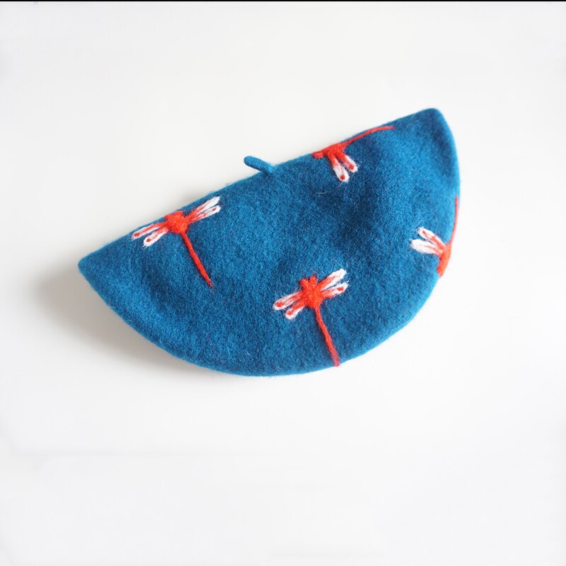 Beret Femme Luxe Bleu Laine  Libellules | Cap-Chapeau