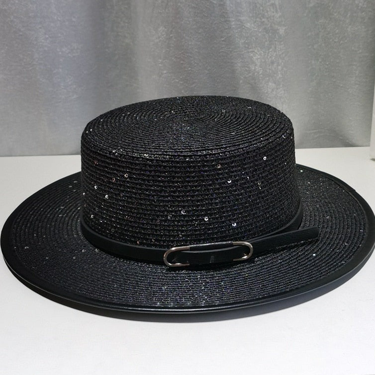 Beau Chapeau de Paille Femme Chic Noir avec Brillants | Cap-Chapeau