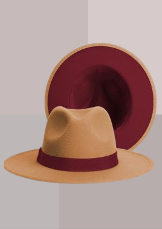 Fedora Chapeau Beige et Bordeaux | Cap-Chapeau