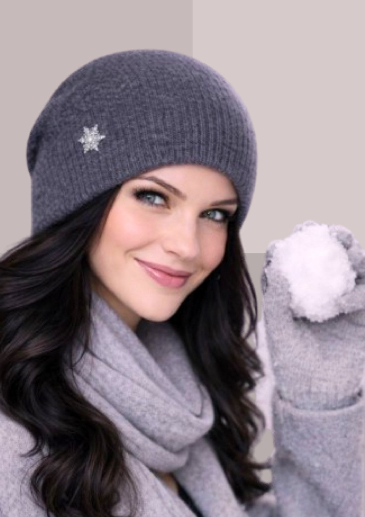 Bonnet Victoria's Secret – Gris à Strass – Motif Flocon De Neige – Neuf