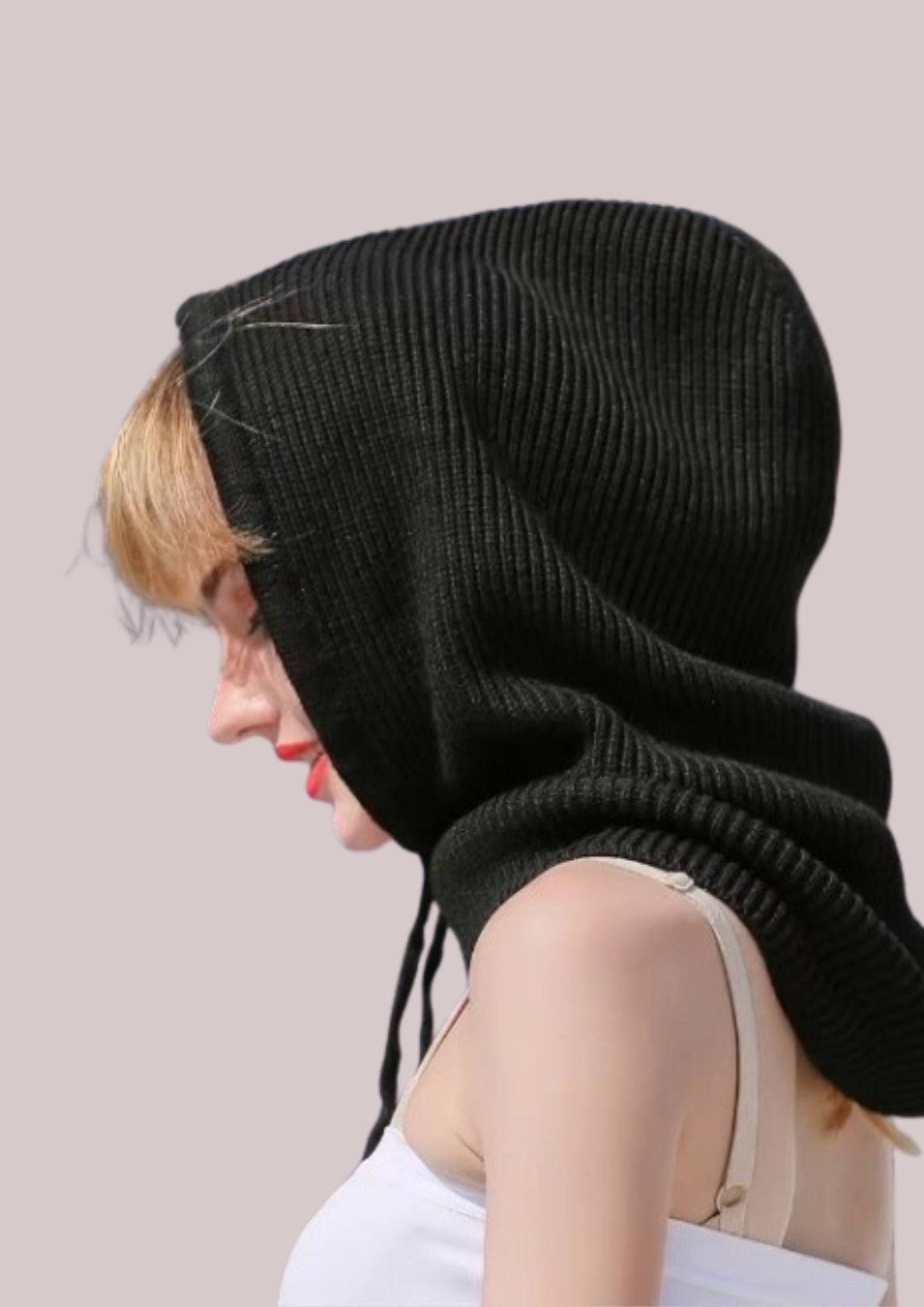 Capuche seule noir en laine | Cap-Chapeau