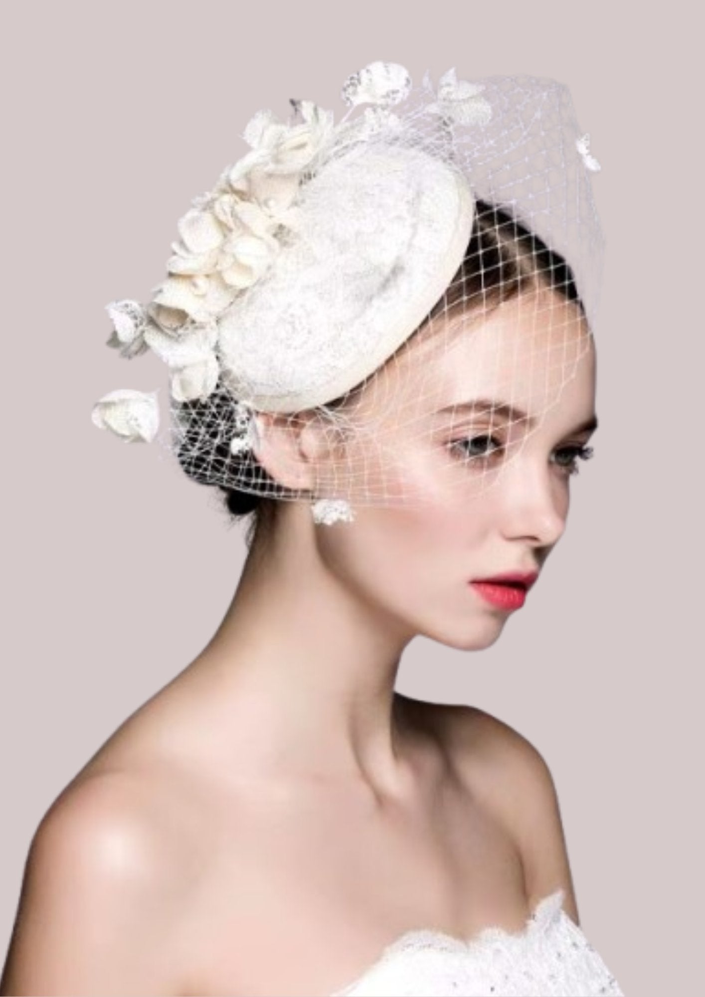 Chapeau bibi fleurs et voilette pour mariage | Cap-Chapeau