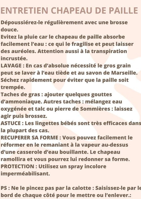 Entretien Chapeau de paille | Cap-Chapeau