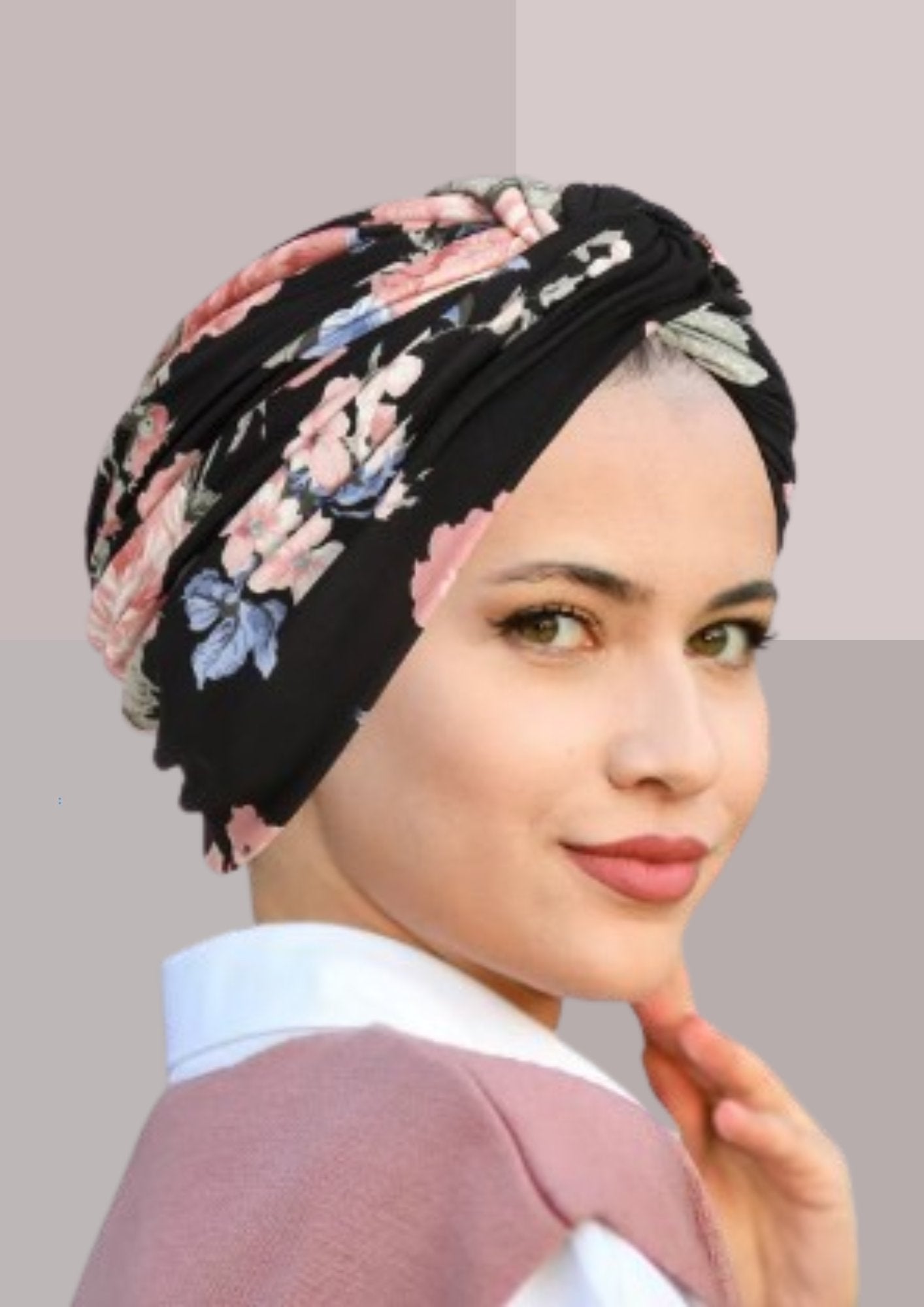 Turban femme chimio - noir fleuri | Cap-Chapeau