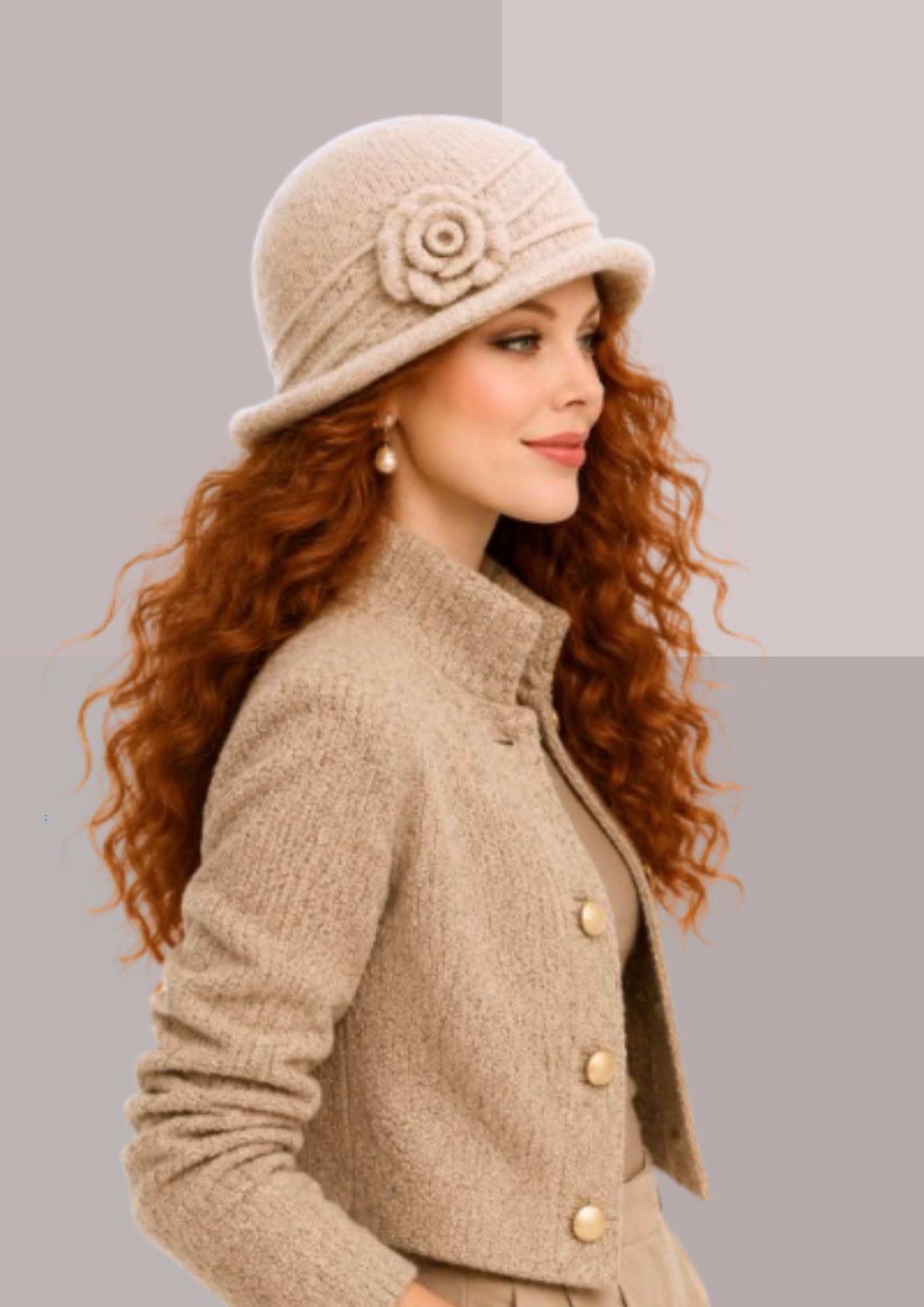 Chapeau cloche femme beige de profil, chapeau pour femme hiver  | Cap-Chapeau