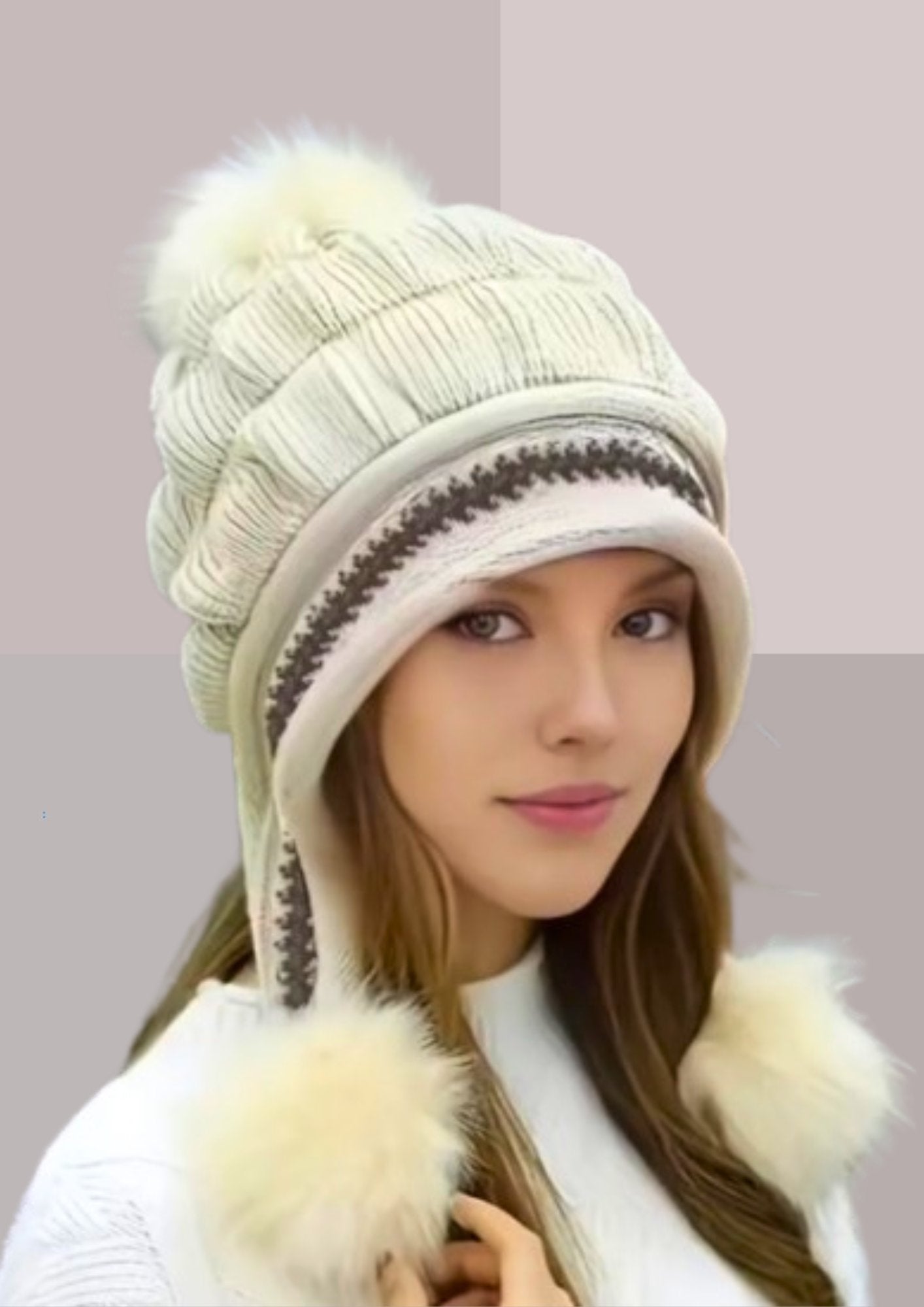 Bonnet pompons beige | Cap-Chapeau