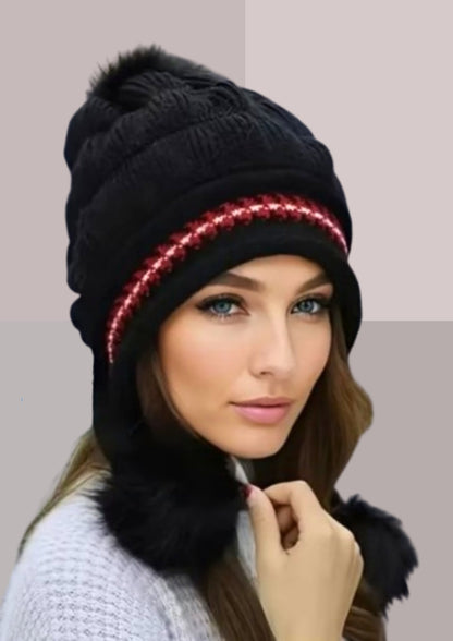 Bonnet pompons noir | Cap-Chapeau