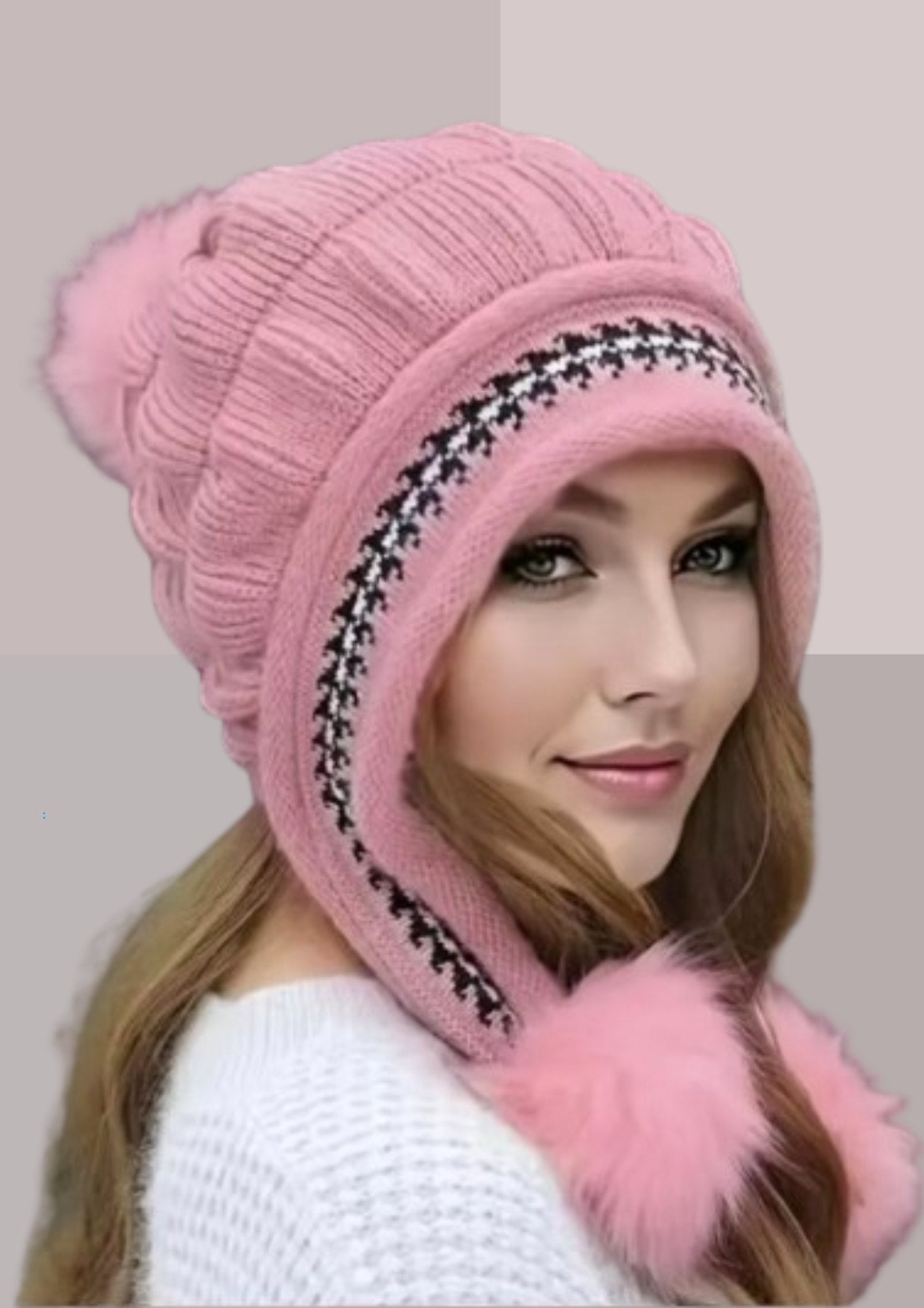 Bonnet avec pompons rose | Cap-Chapeau