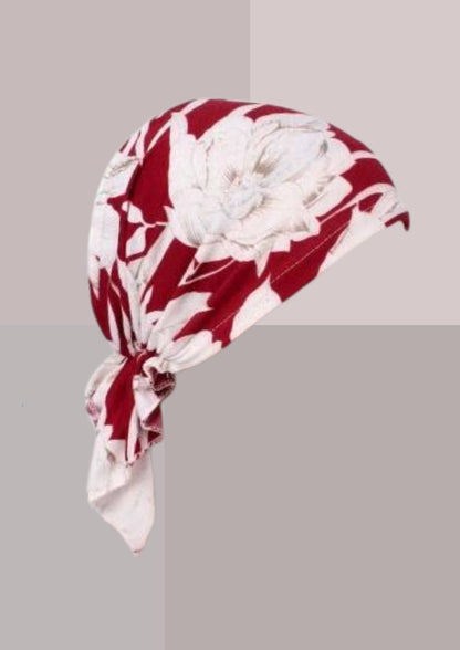 Foulard chimio femme fleuri rouge et blanc  | Cap-Chapeau