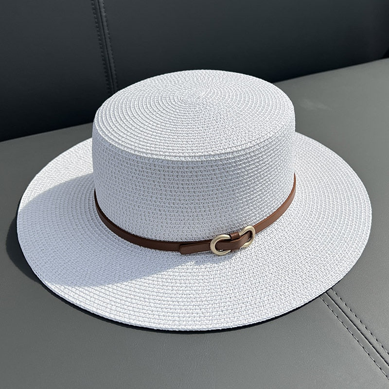 Chapeau de Paille Femme Canotier Chic Blanc | Cap-Chapeau