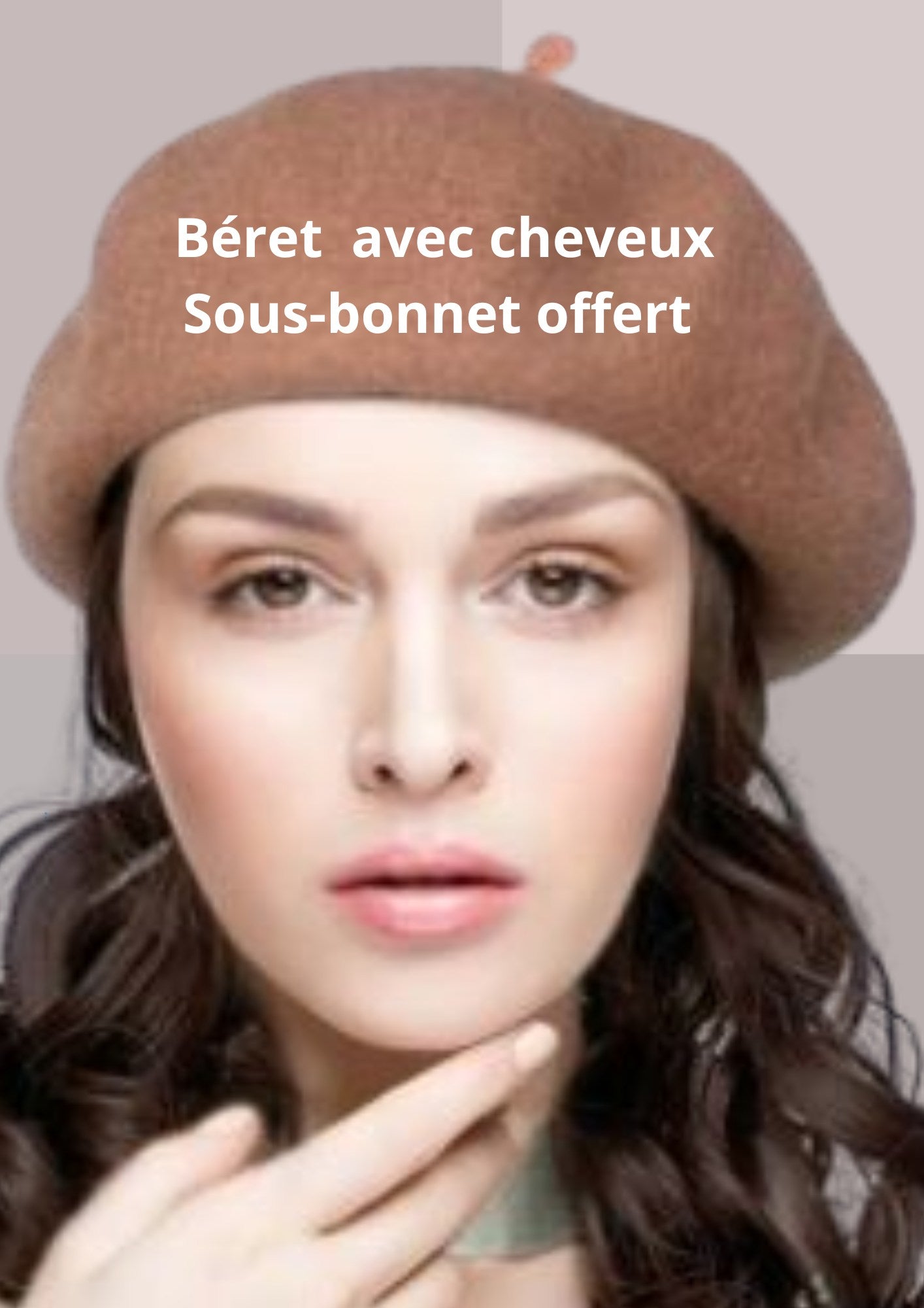 Beret laine avec cheveux - beige | Cap-Perruque|