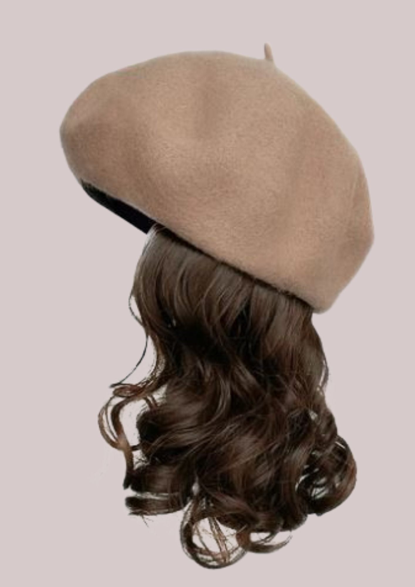 Beret laine avec cheveux bouclés | Cap-Perruque