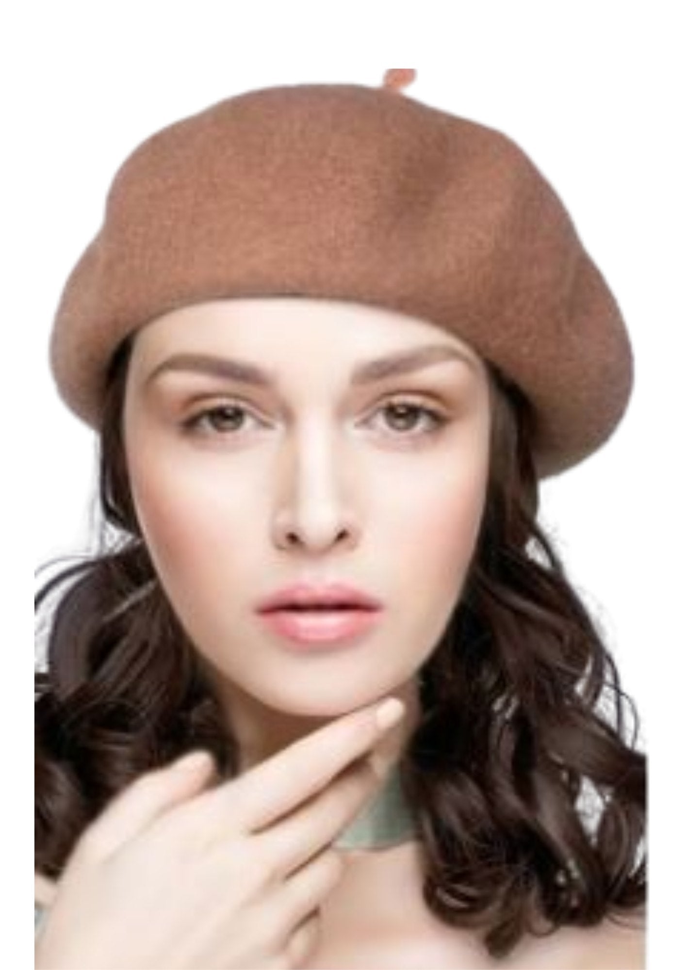 Beret laine avec cheveux chatains - beige | Cap-Perruque