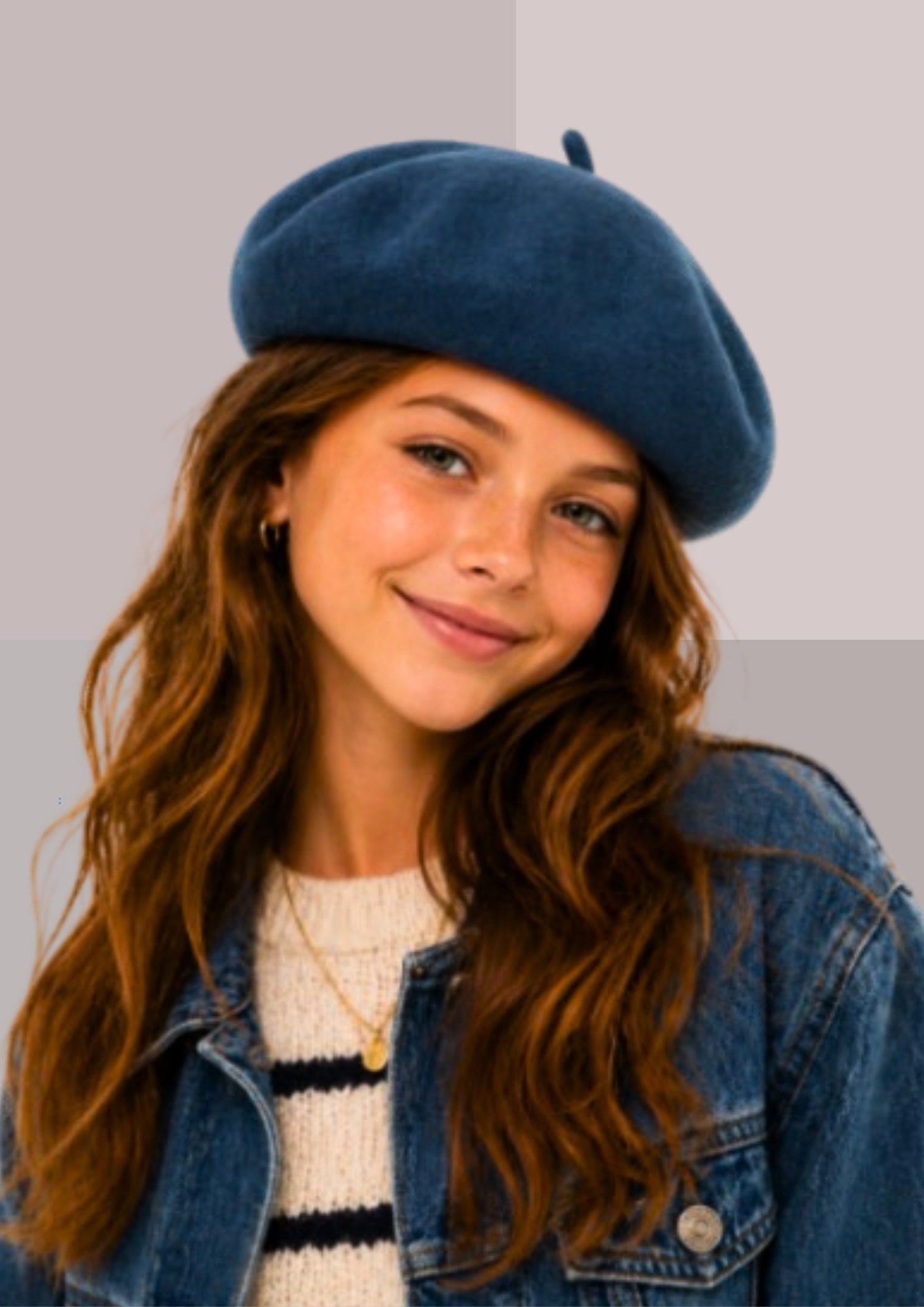 beret bleu pour jeune fille et enfant , en feutre de laine | Cap-Chapeau