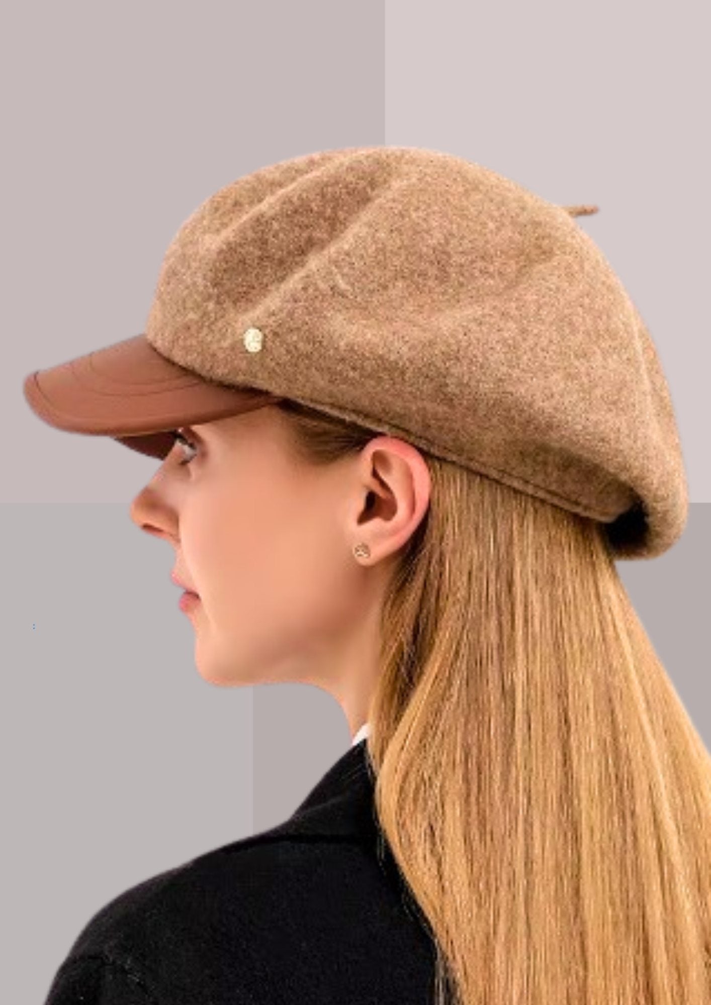 casquette beret  laine et cuir vegan marron | Cap-Chapeau