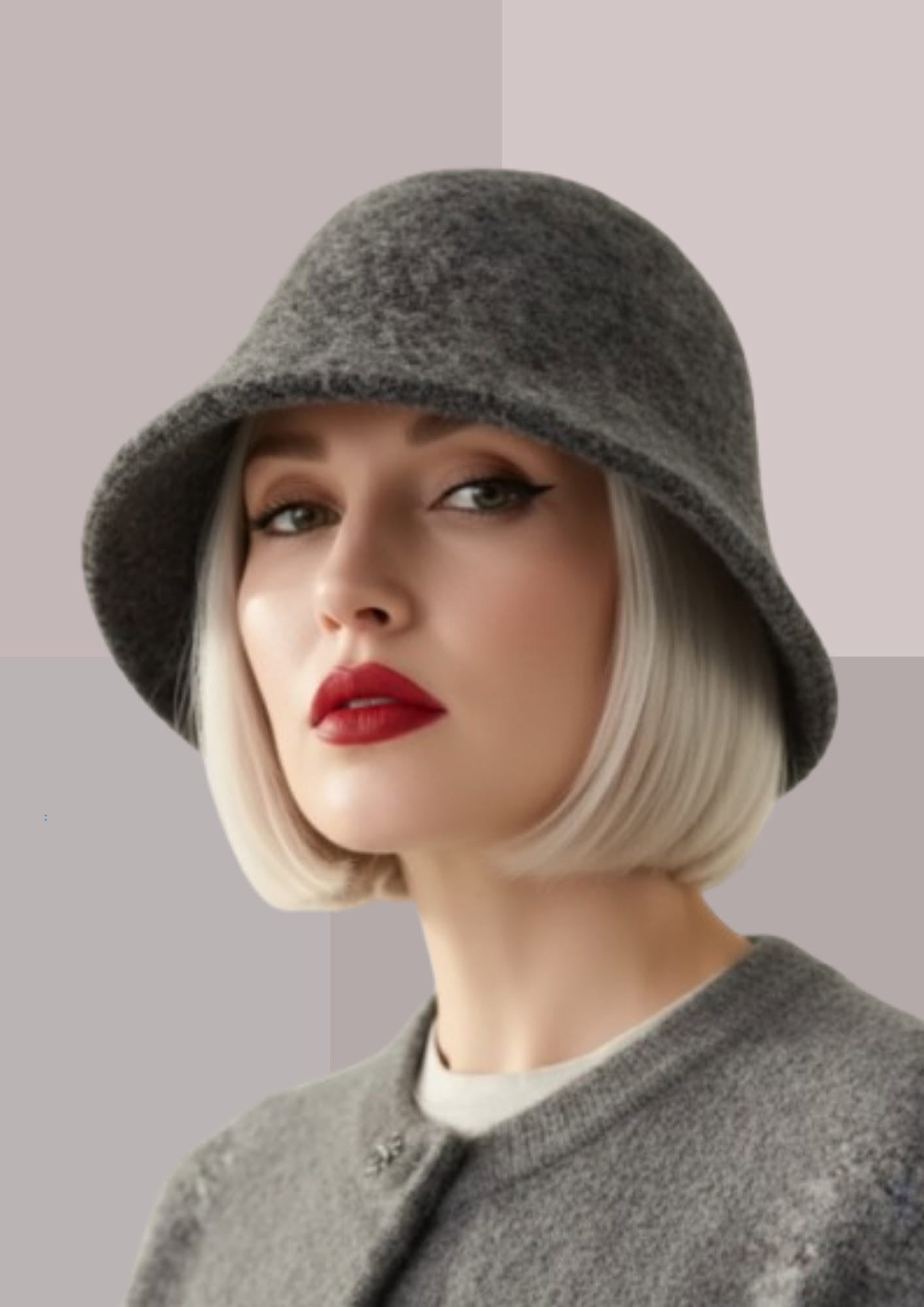 Bob femme chic gris, vue rapprochée de trois-quarts, matière texturée, calotte arrondie et bord souple | Cap-Chapeau