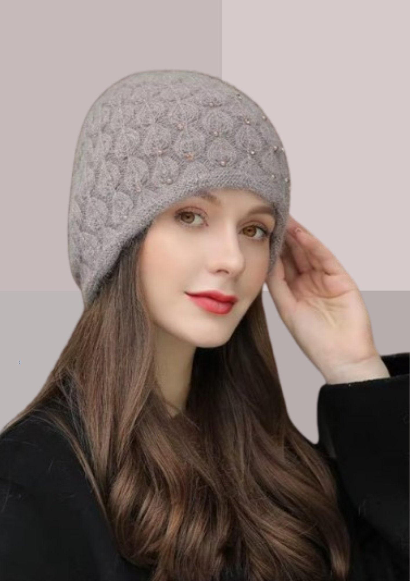 Bonnet chaud gris avec perles | Cap-Chapeau