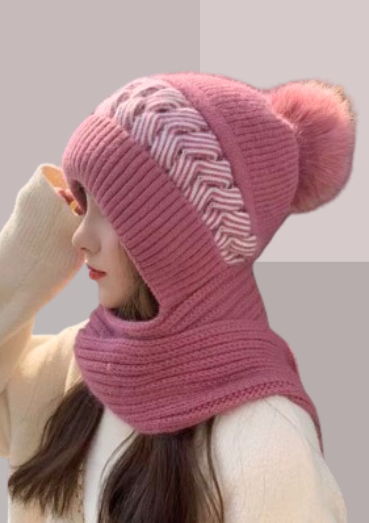 Bonnet et écharpe intégré rose | Cap-Chapeau