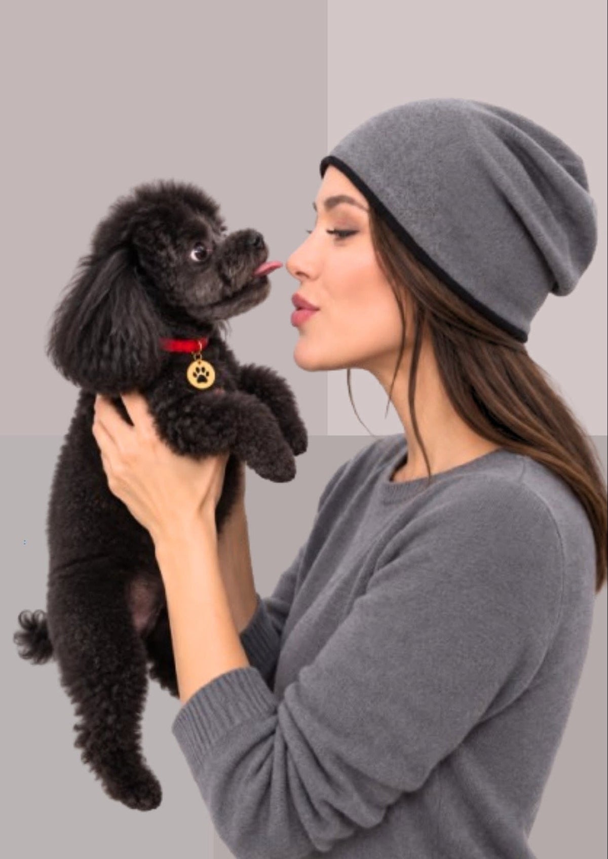 BONNET LAINE MERINOS GRIS ACIER, vue de profil, maille fine et double bord contrasté noir | Cap-Chapeau