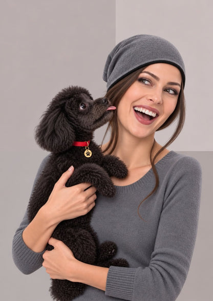 BONNET LAINE MERINOS GRIS ACIER, vue de face, bonnet femme chic en maille douce gris acier | Cap-Chapeau