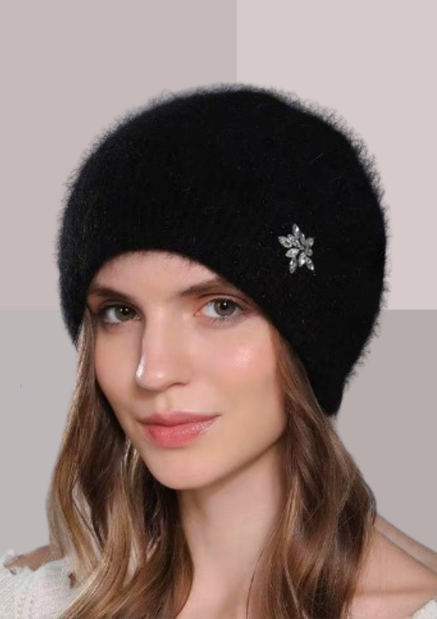 Bonnet en laine noire cachemire de lapin | Cap-Chapeau