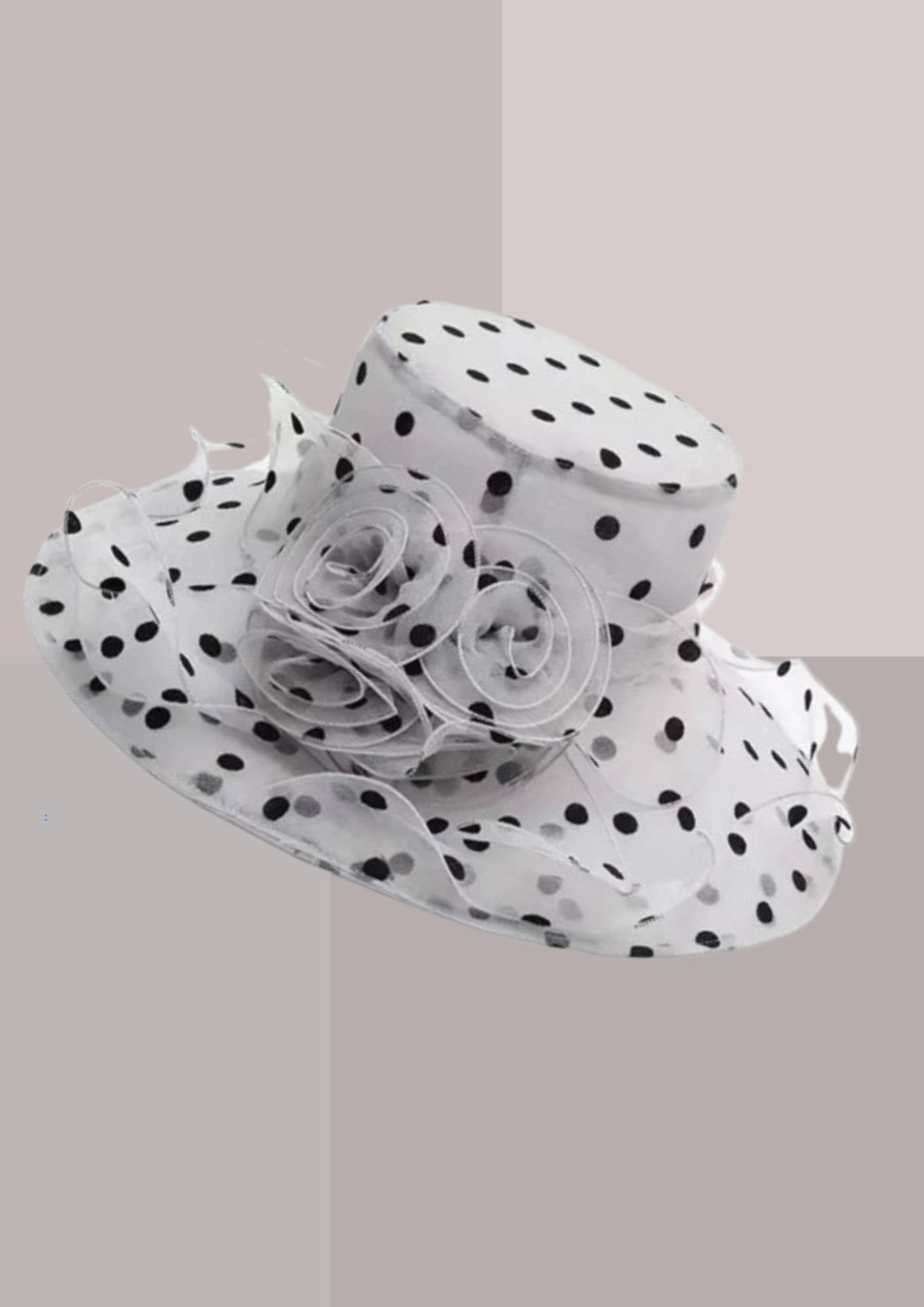 chapeau blanc à pois noirs en organza | Cap-Chapeau