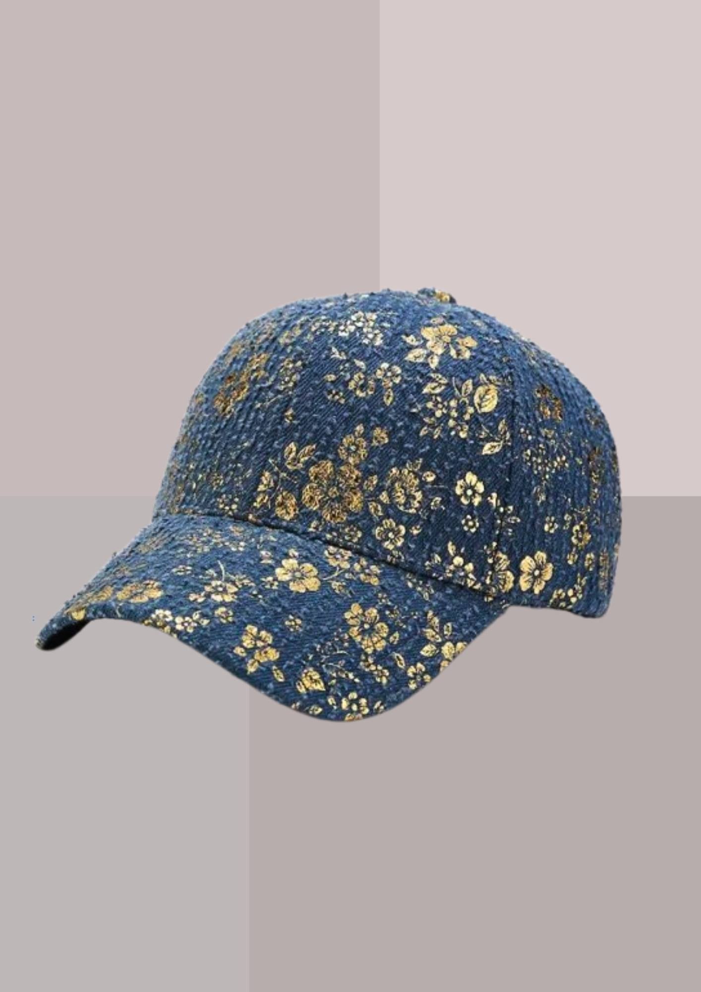 Casquette fleur - bleu et or | Cap-Chapeau