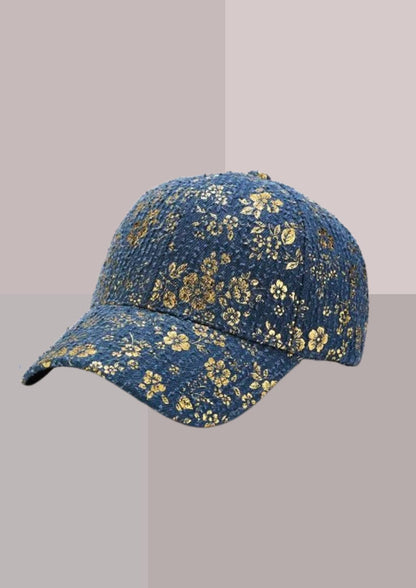 Casquette fleur - bleu et or | Cap-Chapeau