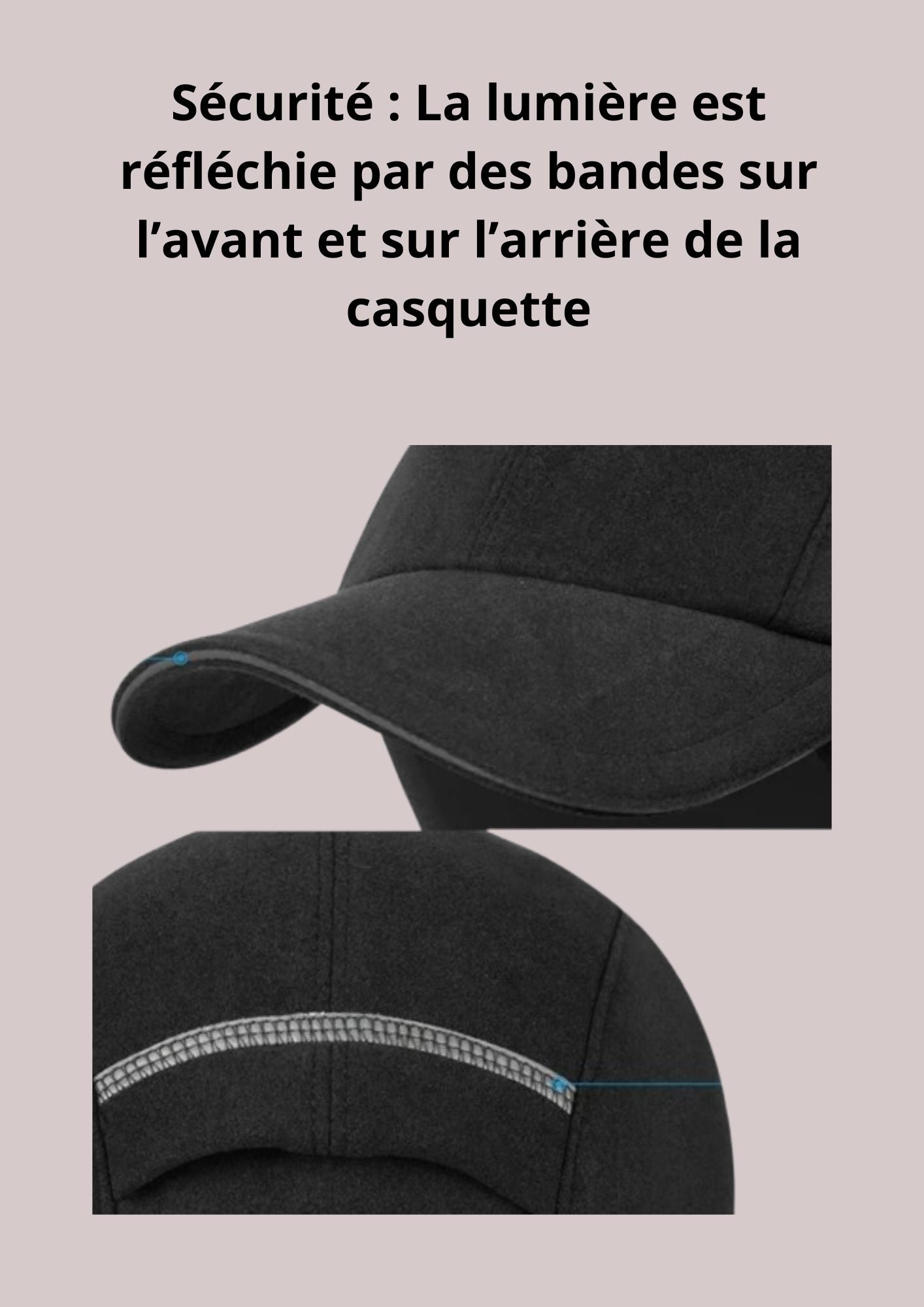 Casquette de running noire avec bandes réfléchissantes | Cap-Chapeau