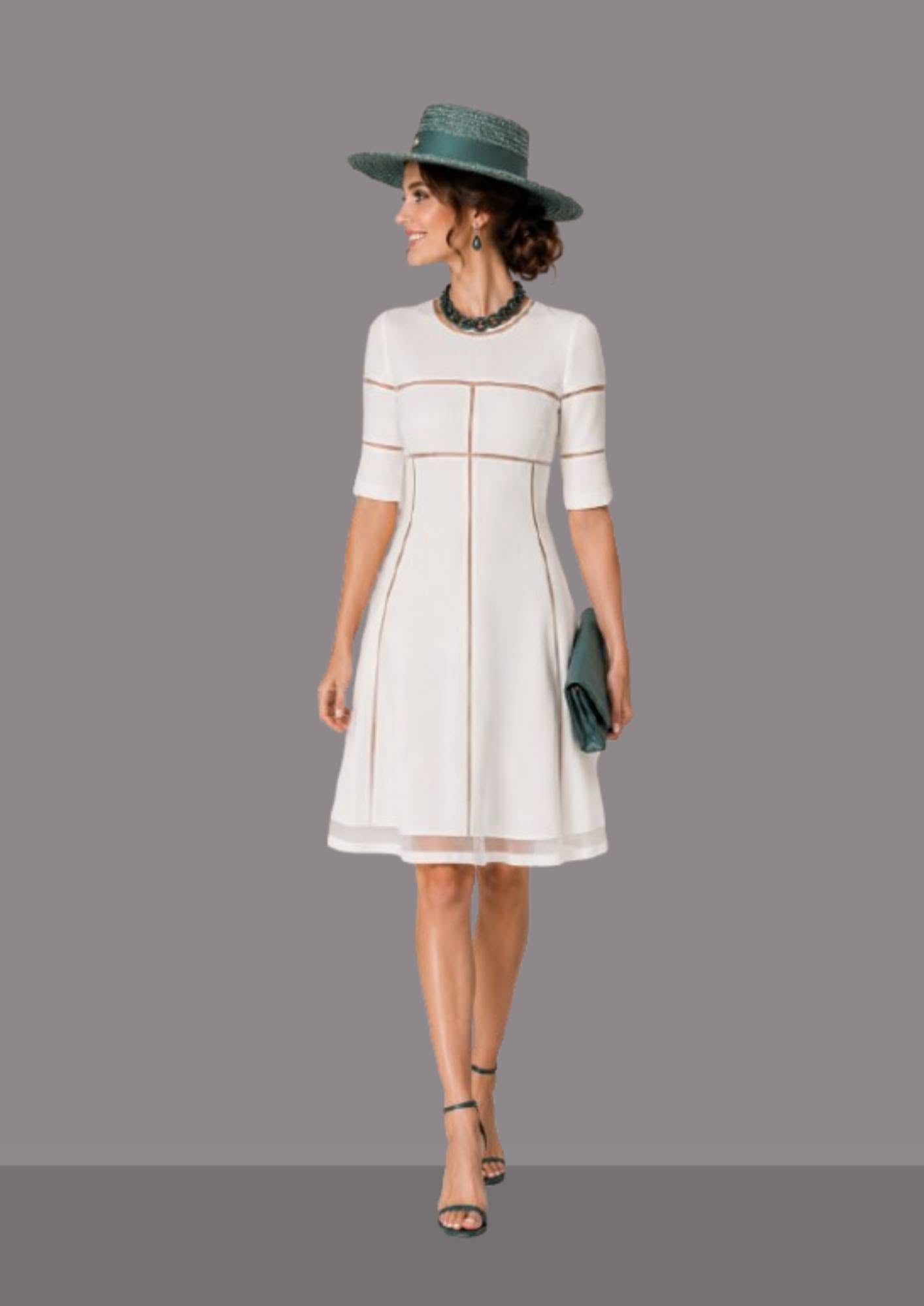 Chapeau andalou femme vert céladon associé à une robe blanche chic | Cap-Chapeau