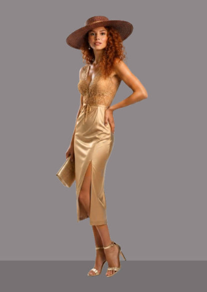 Chapeau andalou femme orange brûlée porté avec une robe élégante pour un mariage, une réception ou un baptême | Cap-Chapeau