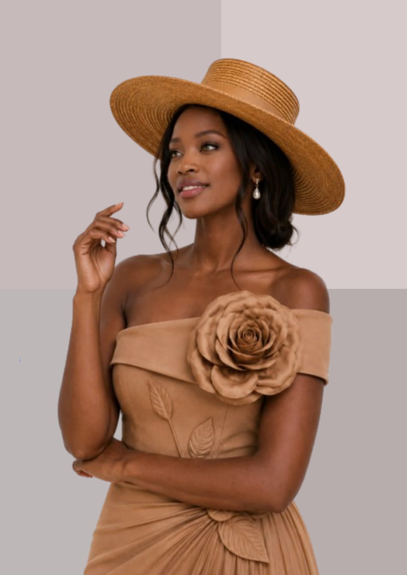 Chapeau andalou femme caramel photographié de trois-quarts, idéal comme chapeau de cérémonie | Cap-Chapeau