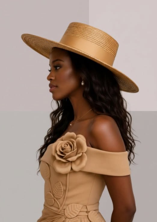 Chapeau andalou femme caramel porté de profil, élégant chapeau de paille fabriqué en Espagne | Cap-Chapeau