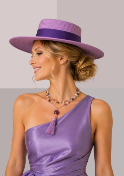 Chapeau de cérémonie mauve, authentique canotier andalou en paille | Cap-Chapeau