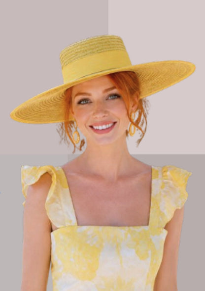 Chapeau andalou femme bouton d'or porté de face, authentique canotier sévillan  | Cap-Chapeau