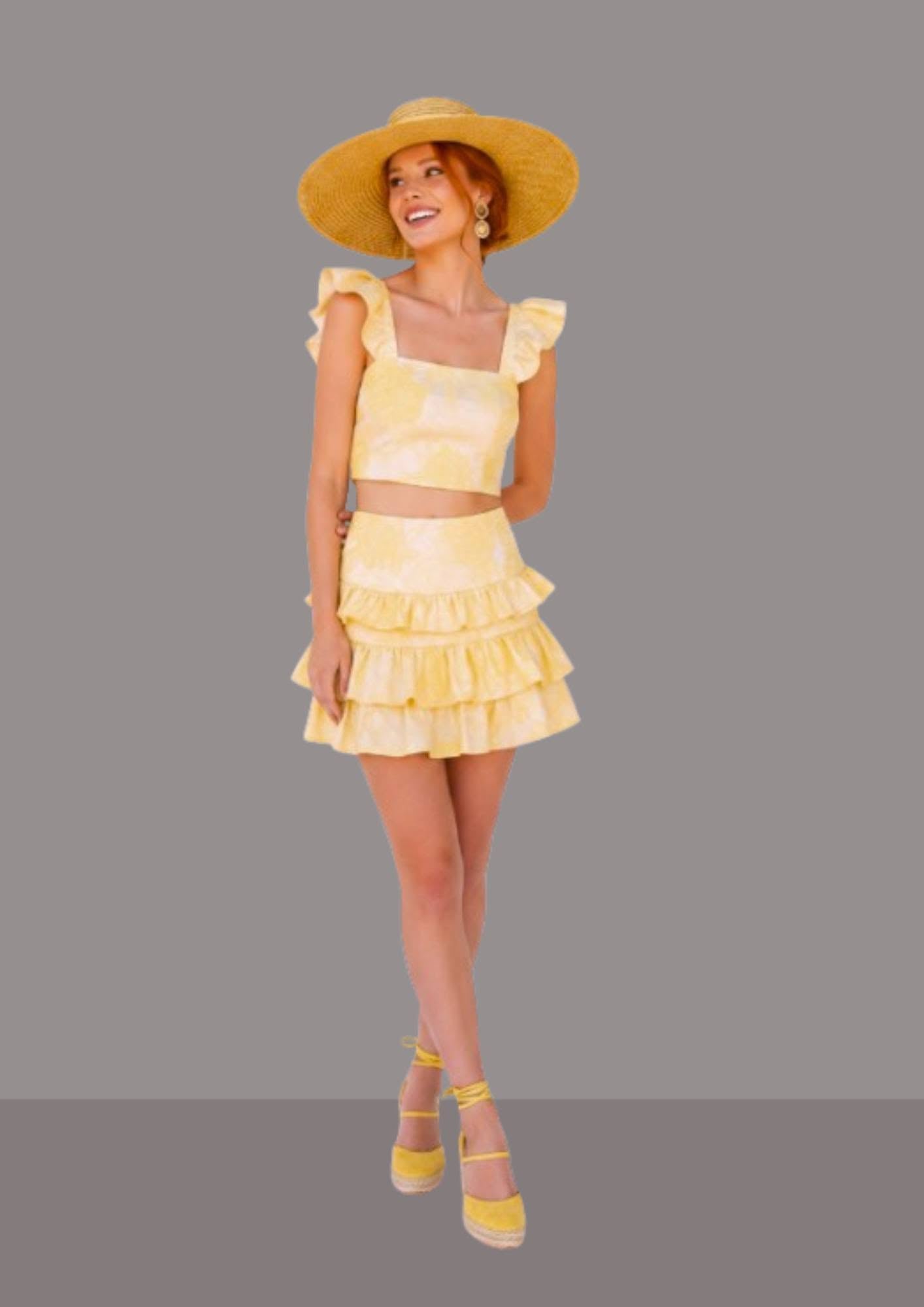 Chapeau andalou femme bouton d'or associé à une robe d'été courte pour une élégance lumineuse - Chapeau été anti UV  | Cap-Chapeau