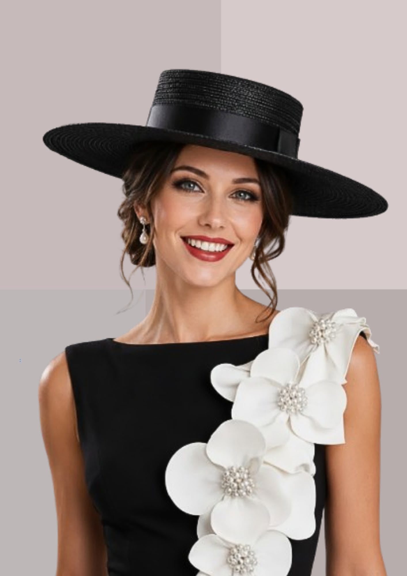 Chapeau andalou femme noir porté de face, élégant chapeau femme chic fabrication artisanale | Cap-Chapeau
