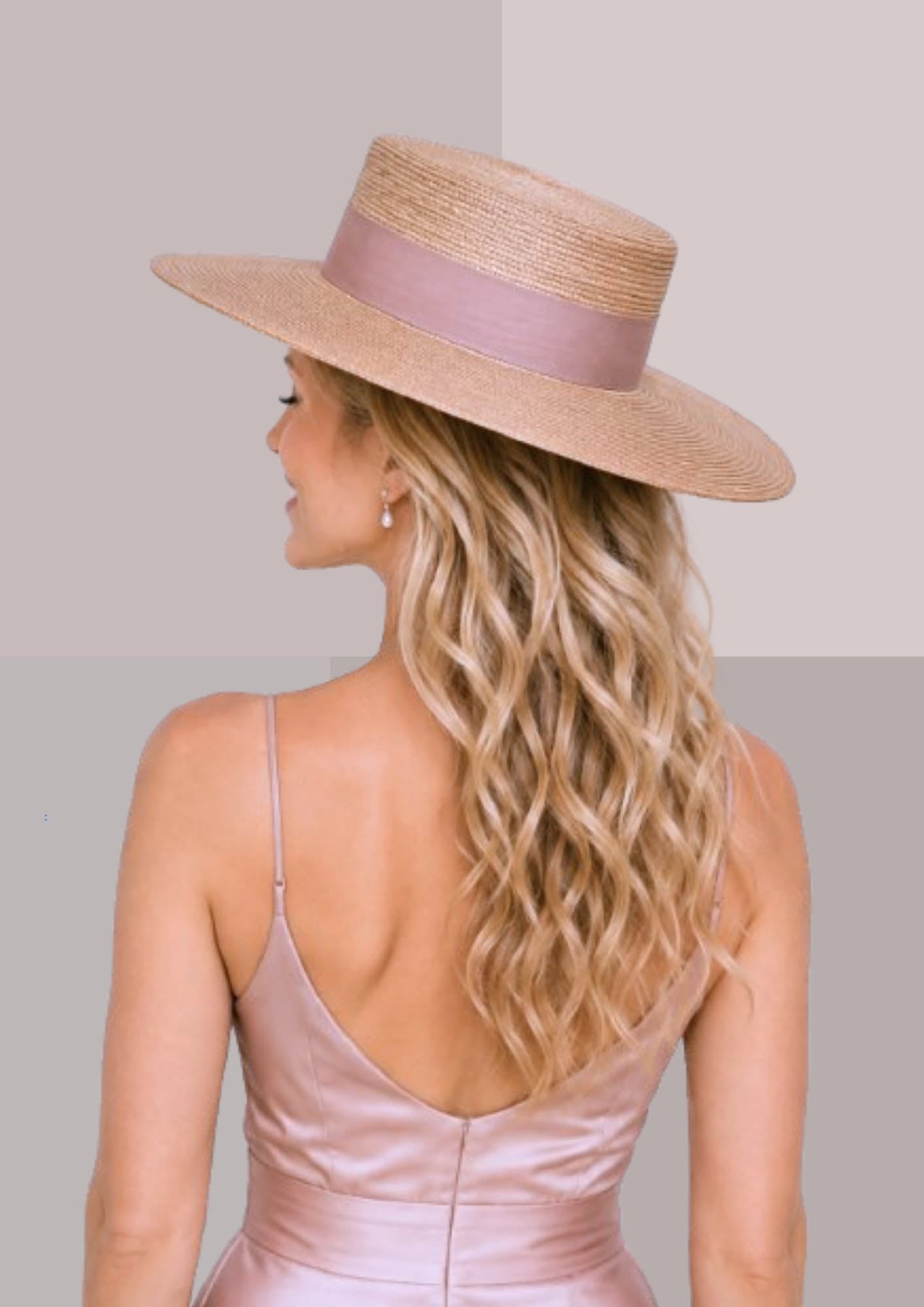 Chapeau andalou femme rose thé vu de profil arrière avec son élégant gros-grain assorti | Cap-Chapeau