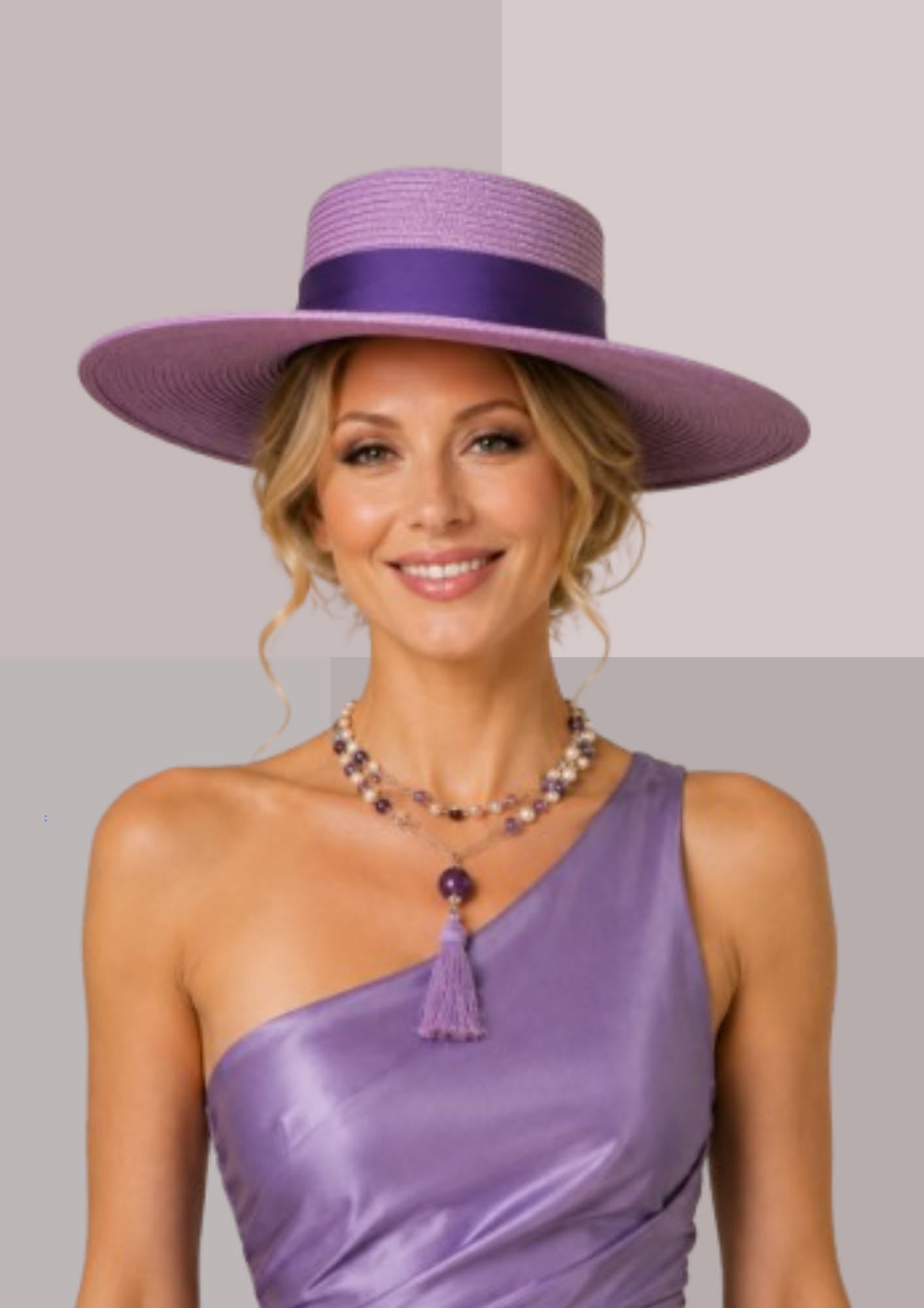 Authentique chapeau andalou mauve en paille pour mariage et réception | Cap-Chapeau