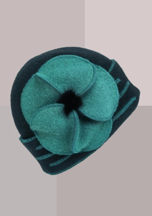 CHAPEAU EN FEUTRE POUR FEMME - NOIR ET BLEU CANARD