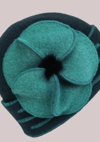 CHAPEAU EN FEUTRE POUR FEMME - NOIR ET BLEU CANARD