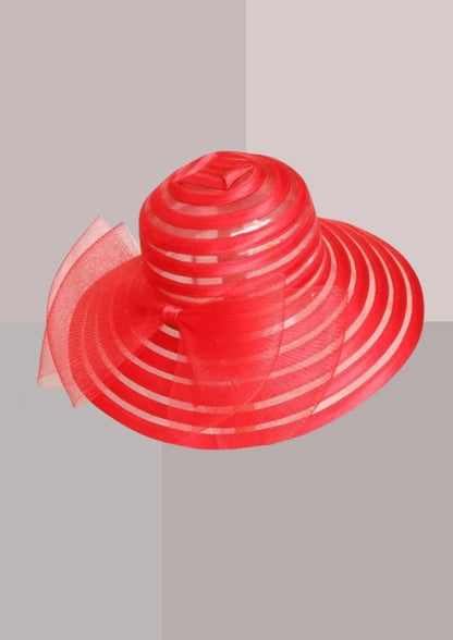 capeline de ceremonie femme rouge vermeil avec noeud en organza |Cap-Chapeau