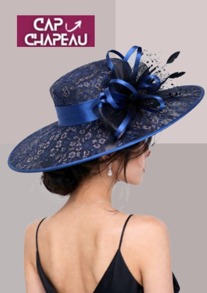 Chapeau de réception mariage ou derby en organza bleu marine pour femme teint hiver en colorimétrie | Cap-Chapeau