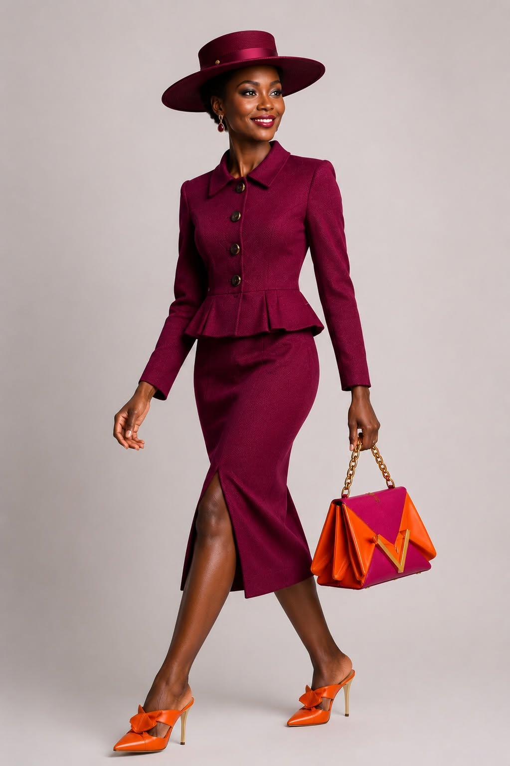Chapeau andalou femme prune associé à un tailleur, chapeau d'été femme | Cap-Chapeau