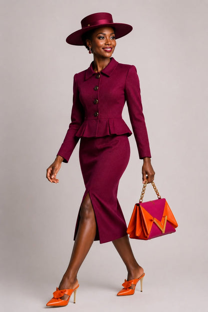 Chapeau andalou femme prune associé à un tailleur, chapeau d'été femme | Cap-Chapeau