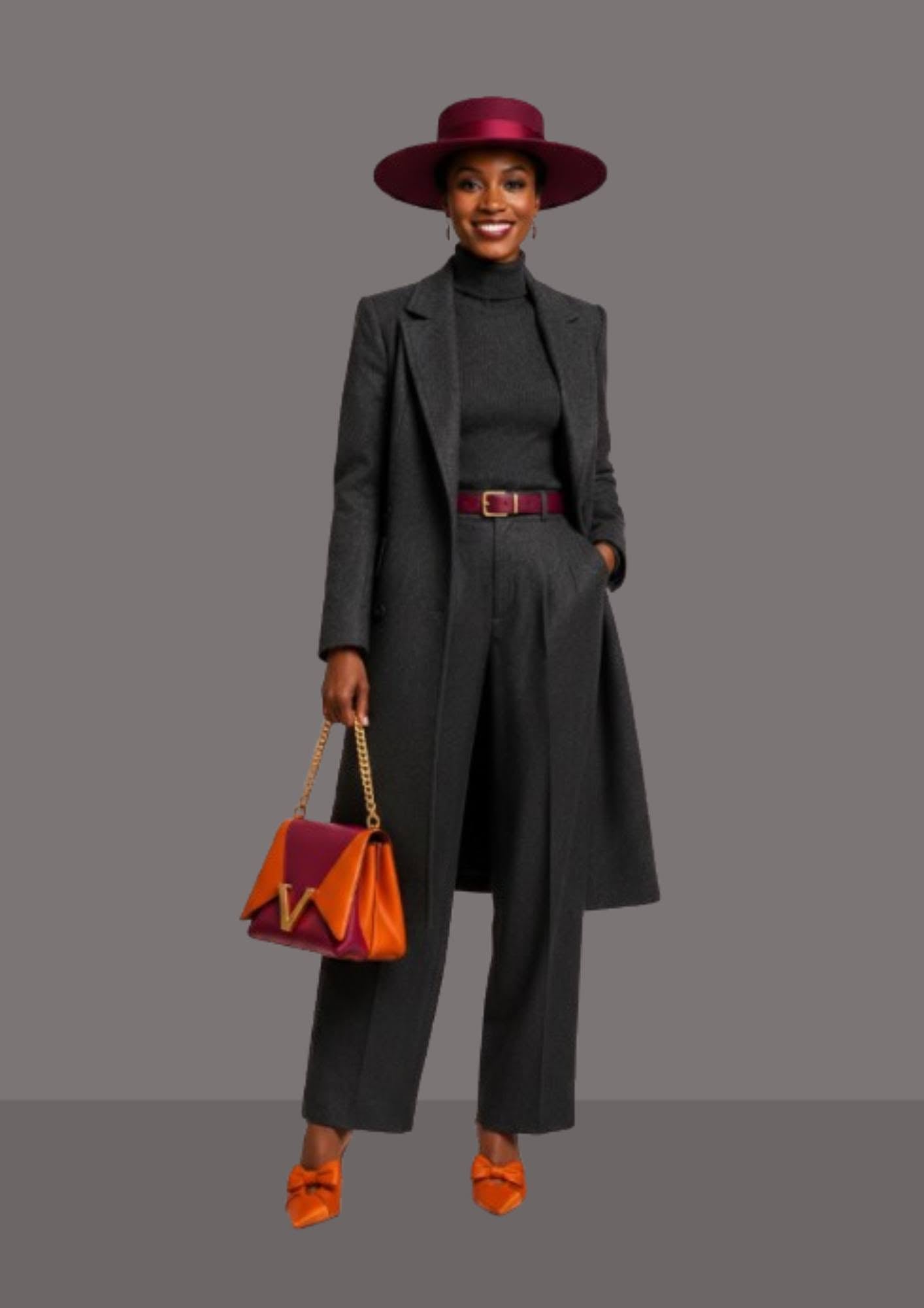Chapeau andalou femme prune porté avec un manteau, chapeau chic femme  | Cap-Chapeau