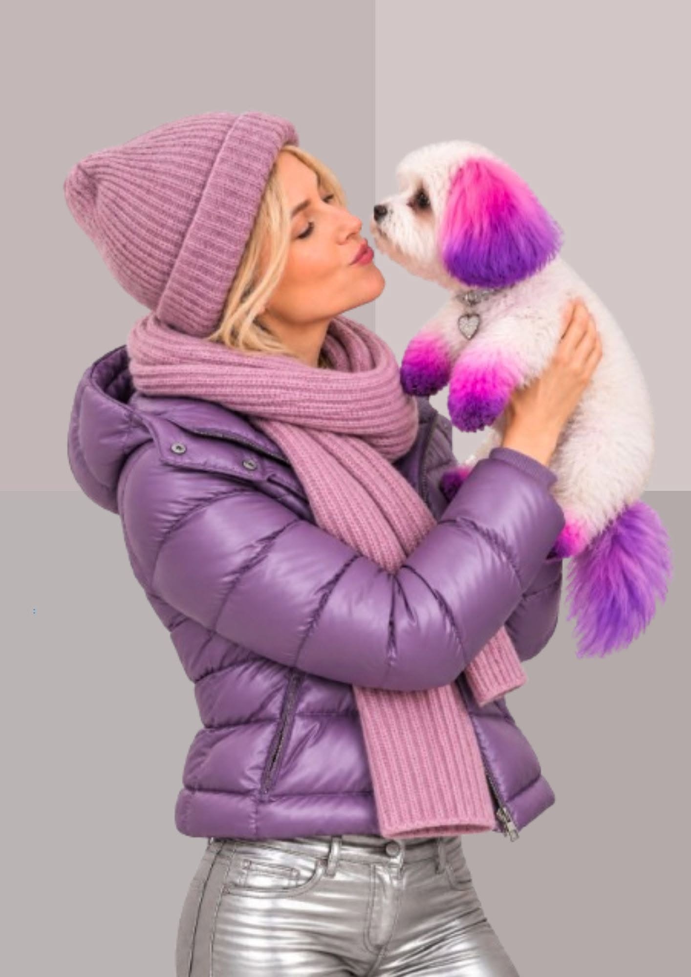 Écharpe et bonnet mauve orchidée pâle, vus de profil  | Cap-Chapeau