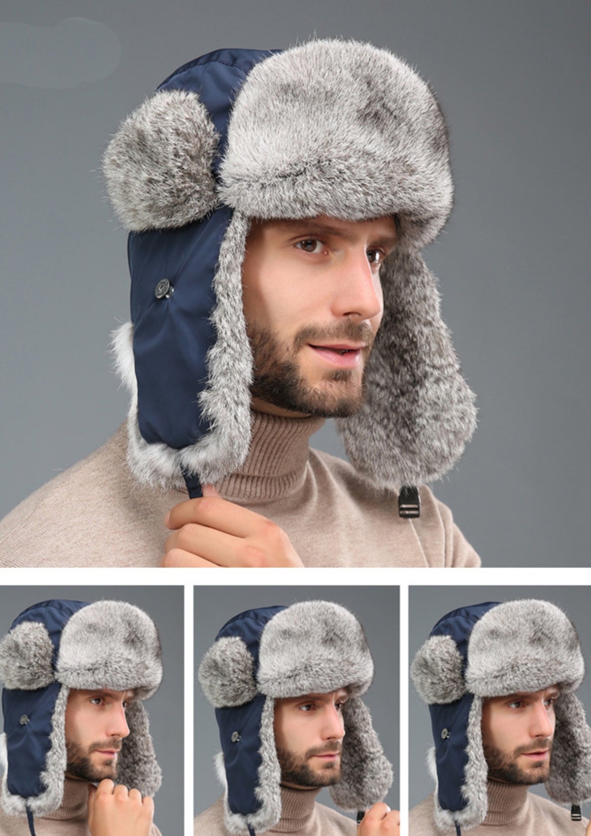 HEYANN Casquette Chapka Homme Femme - Bonnet Cache-Oreilles Fourrure Russe Ushanka, Bleu Turquoise